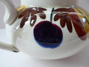 Scottish Pottery. RARE Robert Heron & Sons LANGTOUN WARE, Kirkcaldy. Small Size Teapot - with Dark Cherries and Floral Design