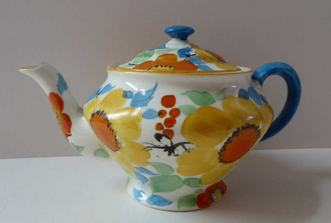 SCOTTISH POTTERY. 1930s Art Deco Scotch Ivory Floral Miniature Teapot. BRITANNIA Pottery, Glasgow. Hand Painted