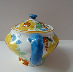 SCOTTISH POTTERY. 1930s Art Deco Scotch Ivory Floral Miniature Teapot. BRITANNIA Pottery, Glasgow. Hand Painted