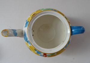 SCOTTISH POTTERY. 1930s Art Deco Scotch Ivory Floral Miniature Teapot. BRITANNIA Pottery, Glasgow. Hand Painted