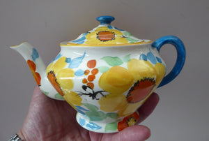 SCOTTISH POTTERY. 1930s Art Deco Scotch Ivory Floral Miniature Teapot. BRITANNIA Pottery, Glasgow. Hand Painted