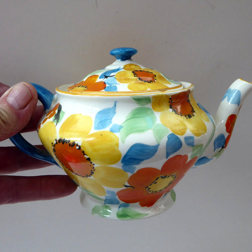  1930s Art Deco Scotch Ivory Floral Miniature Teapot. BRITANNIA Pottery, Glasgow. Hand Painted