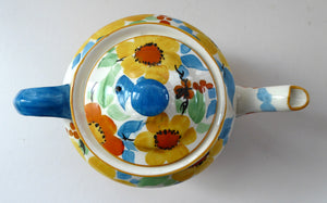 SCOTTISH POTTERY. 1930s Art Deco Scotch Ivory Floral Miniature Teapot. BRITANNIA Pottery, Glasgow. Hand Painted