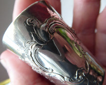 Load image into Gallery viewer, FIVE Antique Pretty RUSSIAN SILVER Vodka Tot Cups or Shot Beakers Rocaille Cartouche

