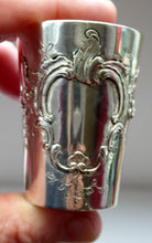 Load image into Gallery viewer, FIVE Antique Pretty RUSSIAN SILVER Vodka Tot Cups or Shot Beakers Rocaille Cartouche
