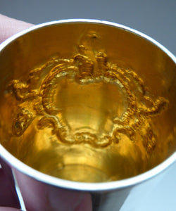 FIVE Antique Pretty RUSSIAN SILVER Vodka Tot Cups or Shot Beakers Rocaille Cartouche