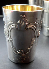 Load image into Gallery viewer, FIVE Antique Pretty RUSSIAN SILVER Vodka Tot Cups or Shot Beakers Rocaille Cartouche
