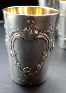 FIVE Antique Pretty RUSSIAN SILVER Vodka Tot Cups or Shot Beakers Rocaille Cartouche