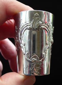 FIVE Antique Pretty RUSSIAN SILVER Vodka Tot Cups or Shot Beakers Rocaille Cartouche