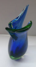 Load image into Gallery viewer, 1960s Murano SOMMERSO Blue and Green Cased Glass Vase. Teardrop Shape with Raised Peaks or Wings to Each Side
