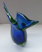 Load image into Gallery viewer, 1960s Murano SOMMERSO Blue and Green Cased Glass Vase. Teardrop Shape with Raised Peaks or Wings to Each Side
