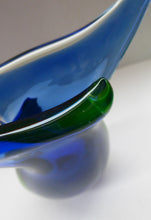 Load image into Gallery viewer, 1960s Murano SOMMERSO Blue and Green Cased Glass Vase. Teardrop Shape with Raised Peaks or Wings to Each Side
