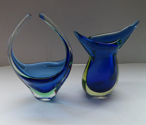 1960s MURANO Sommerso Double Cased Glass Sculptural Bowl 