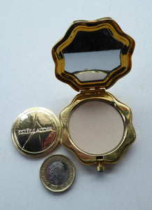 Adorable ESTEE LAUDER Miniature Pressed Powder Compact. Rarer Abstract Design Set with Enamels and Crystals. Excellent unused condition