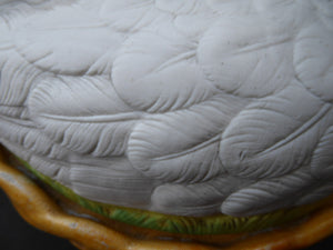 Rare ANTIQUE Staffordshire Bisque DUCK on a NEST. Victorian era; and in excellent condition