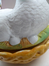 Load image into Gallery viewer, Rare ANTIQUE Staffordshire Bisque DUCK on a NEST. Victorian era; and in excellent condition
