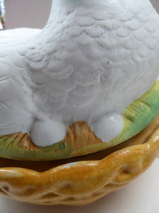 Rare ANTIQUE Staffordshire Bisque DUCK on a NEST. Victorian era; and in excellent condition