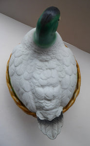 Rare ANTIQUE Staffordshire Bisque DUCK on a NEST. Victorian era; and in excellent condition