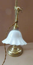 Load image into Gallery viewer, ART NOUVEAU Brass Table Lamp. Genuine Antique Desk Lamp with Fully Adjustable and Angled Arm &amp; White Glass Shade
