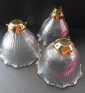 ANTIQUE Edwardian HOLOPHANE Ribbed Glass Lamp Shades