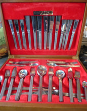 Load image into Gallery viewer, GERALD BENNEY for Viners, Sheffield. Sable Pattern. EXTENSIVE Canteen Set of 90 Pieces in Original Wooden Case
