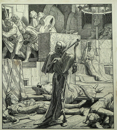 1851 German Woodcut. Death as a Strangler by Alfred Rethel