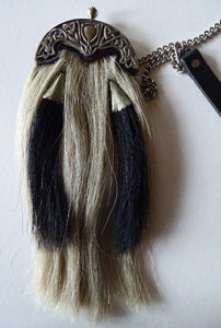 ANTIQUE Scottish Miniature Horsehair Sporran for a Child with Celtic Dragon Decorated White Metal Mantle