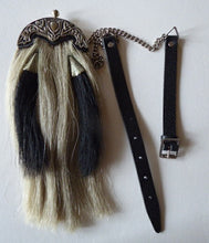 Load image into Gallery viewer, ANTIQUE Scottish Miniature Horsehair Sporran for a Child with Celtic Dragon Decorated White Metal Mantle
