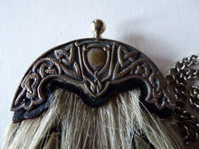 Load image into Gallery viewer, ANTIQUE Scottish Miniature Horsehair Sporran for a Child with Celtic Dragon Decorated White Metal Mantle
