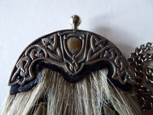 Load image into Gallery viewer, ANTIQUE Scottish Miniature Horsehair Sporran for a Child with Celtic Dragon Decorated White Metal Mantle
