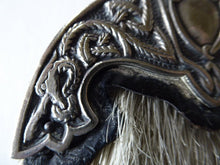 Load image into Gallery viewer, ANTIQUE Scottish Miniature Horsehair Sporran for a Child with Celtic Dragon Decorated White Metal Mantle
