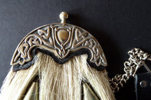 Load image into Gallery viewer, ANTIQUE Scottish Miniature Horsehair Sporran for a Child with Celtic Dragon Decorated White Metal Mantle
