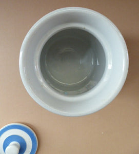 1930s TG Green CORNISHWARE Lidded Storage Jar for Sultanas. 5 1/2 Inches in Height. Black Shield Mark