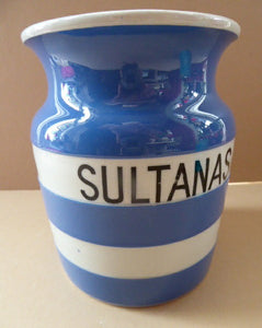1930s Cornishware Storage Jar: Sultanas