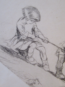 1923 Eileen Sopper Tug of War Pencil Signed Etching