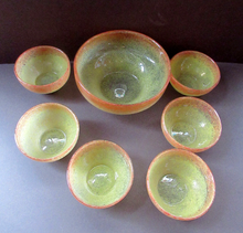 Load image into Gallery viewer, Vasart Glass Serving Bowls. Signed. Yellow and Orange
