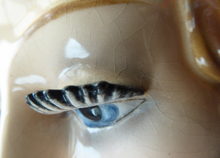 Load image into Gallery viewer, ART DECO Goebel Wall Mask. 1930s Lady with Checked Headscarf and Modelled Long Eyelashes 
