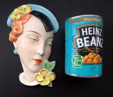Load image into Gallery viewer, ART DECO Royal Dux, Czechoslovakia Wall Mask. 1930s Lady with Stylish Flapper Hat and Yellow Flower on her Lapel
