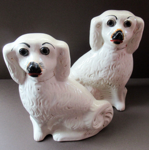 Antique Staffordshire Dogs Chimney Spaniels / Wally Dugs