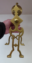 Load image into Gallery viewer, Aesthetic Movement Brass Fire Dogs or Antique Andirons with Large Ribbed Balls Finials
