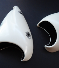 Load image into Gallery viewer, SINGLE Burleigh Ware 1950s Wall Pocket. Abstract Shape with White Exterior and Black Interior. With Stars Pattern
