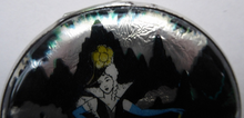 Load image into Gallery viewer, 1930s LARGE Gwenda Tap Flap Powder Compact with Foil Image of Glamourous Lady in a Crinoline Dress. Excellent Vintage Condition
