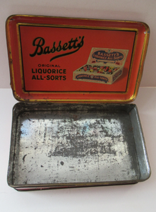 Vintage 1930s Art Deco Bassett's Liquorice All-sorts in Orange Tin