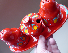 Load image into Gallery viewer, 1960s BRISTOLIA, ITALY Pottery Cruet Set. Salt and Pepper Pot, Mustard Pot on Stand
