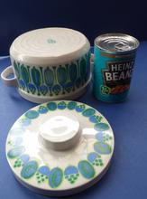 Load image into Gallery viewer, Rarer Granada Pattern: Vintage Norwegian FIGGJO FLINT Cassrole Dish with Minimalist Decoration of Blue &amp; Green Polka Dots
