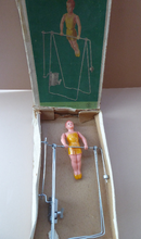 Load image into Gallery viewer, 1950s Vintage USSR / Russian Child&#39;s Mechanical Toy. A Celluloid Gymnast. WORKING; and with Original Box
