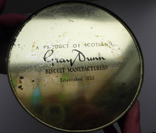 Load image into Gallery viewer, Large Circular VINTAGE Gray Dunn Biscuit Tin, with Japanese / Art Nouveau Decorations. Aesthetic Movement Colours

