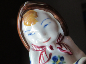 ALUMINIA Royal Copenhagen 1940s Child Welfare Figurine, Signed JUS. Boy Carrying Fish