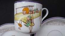 Load image into Gallery viewer, Rare 1930s SHELLEY POTTERY Mabel Lucie Attwell Boo-Boos Matched Trio: Cup, Saucer &amp; Side Plate. Aeroplane Design
