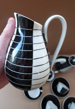Load image into Gallery viewer, 1950s Polish Porcelain Coffee Set by Marian Pasich for Chodziez. Stylish and Extremely Rare Black and White Stripes Set
